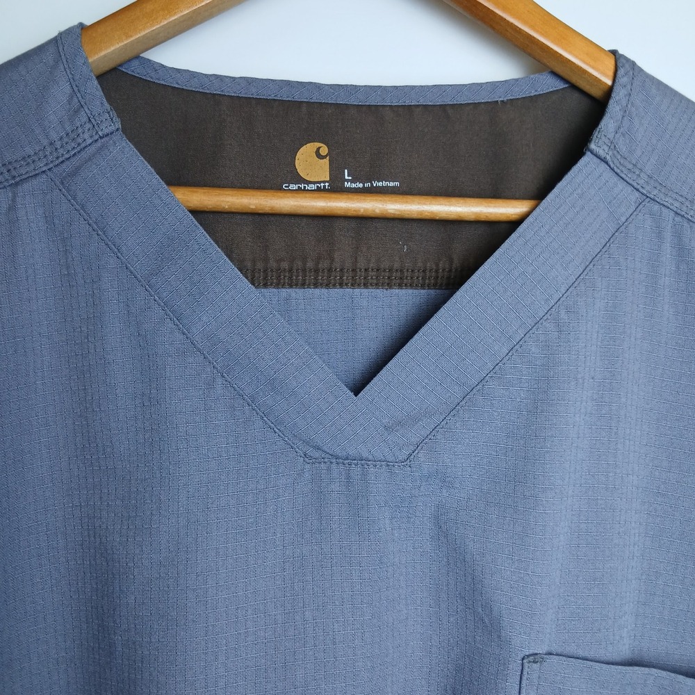 Carhartt Men Large Blue Ripstop Scrub Top V-Neck Workwear Utility Chest Pocket - Picture 5 of 8